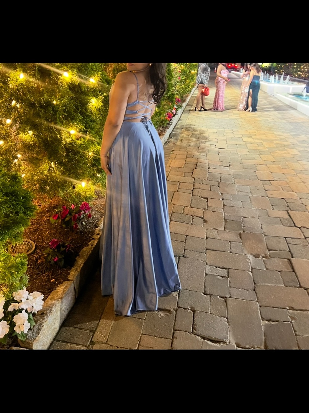 Macy's Dusty Blue Satin Lace-Up Back Formal Dress